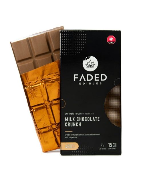 Faded Edibles-- Chocolate Bar 450mg (15 x 30mg THC) - Milk Chocolate Crunch